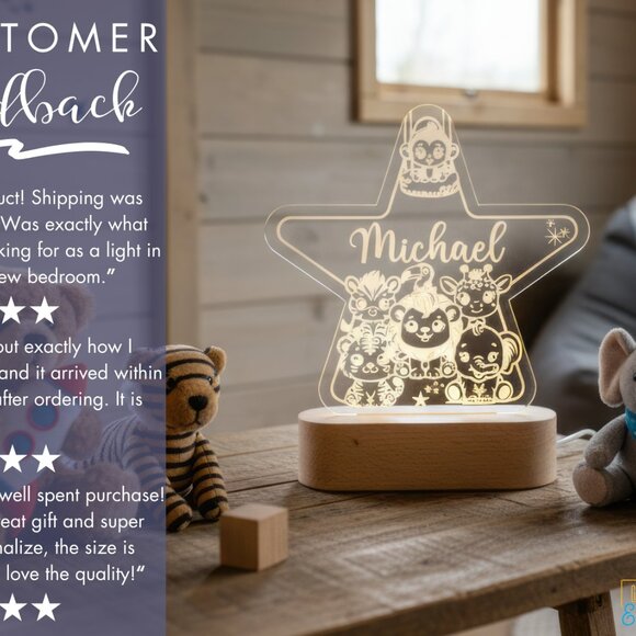 Personalized Animals Star Night Light – Custom LED Lamp for Kids - Picture 7 of 8